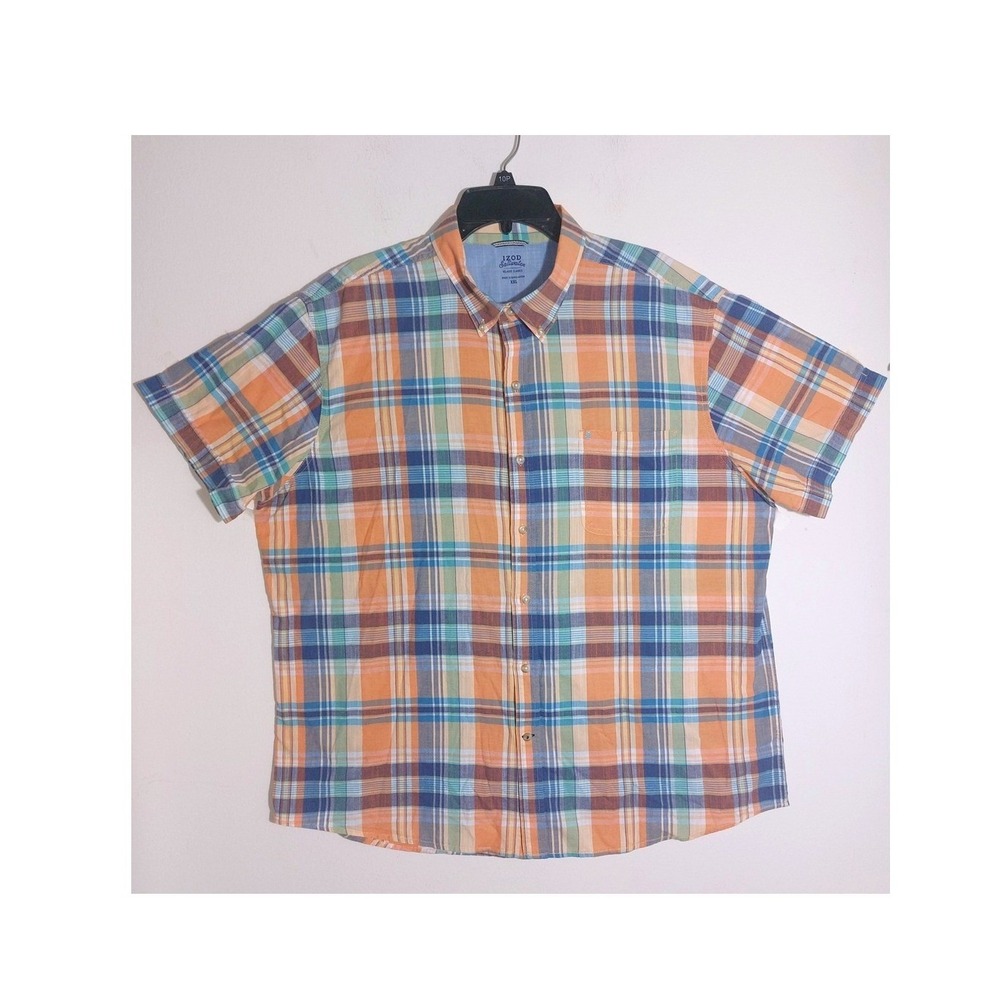 IZOD Saltwater Relaxed Fit Plaid Short Sleeve Button Down Shirt Mens XXL EUC